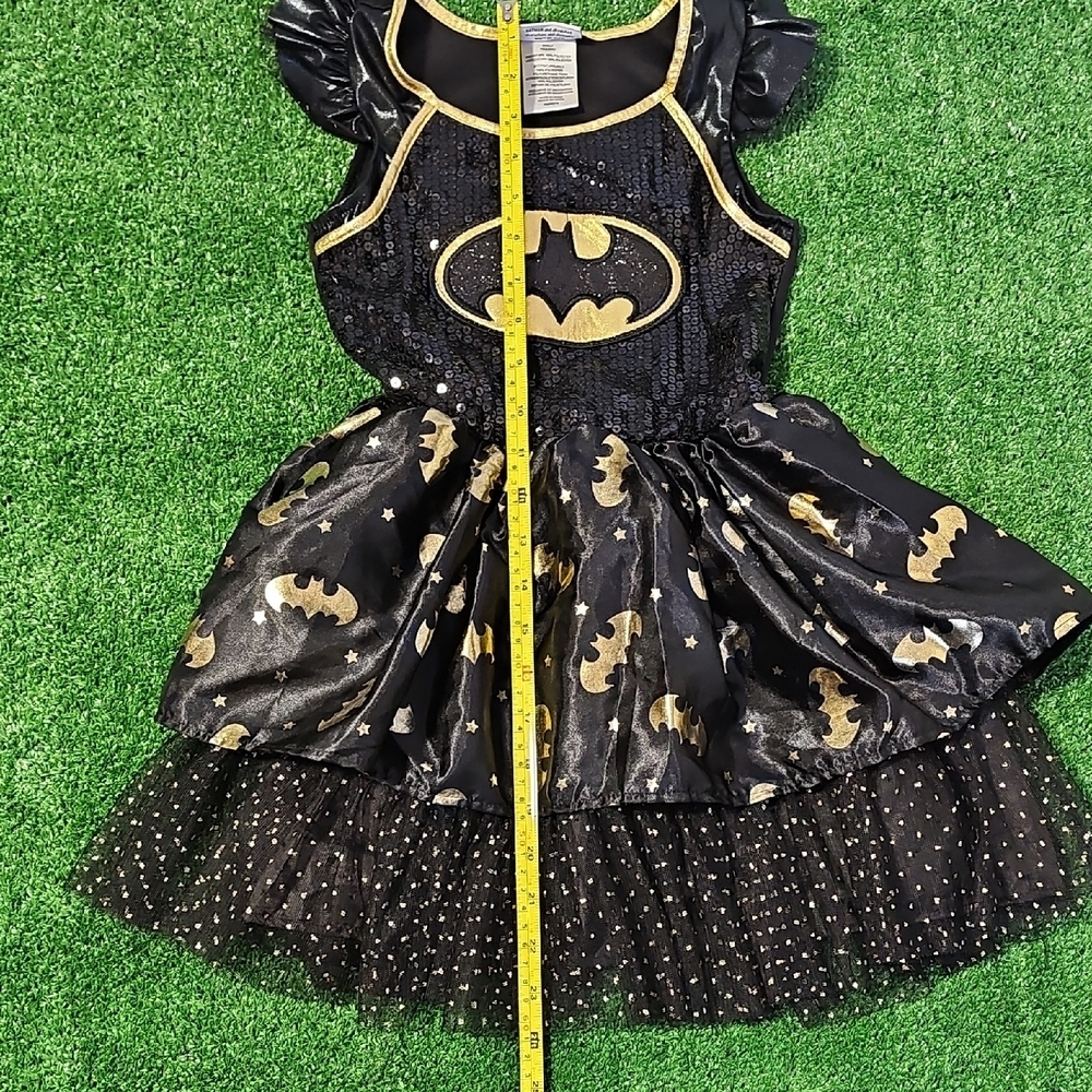 Girls Small Batgirl Black & Gold Sequin Mesh Tutu Dress Costume Preowned - Picture 8 of 9
